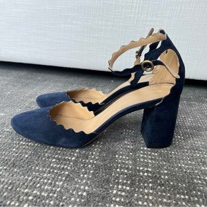 Chloe Scalloped Suede Ankle Heels